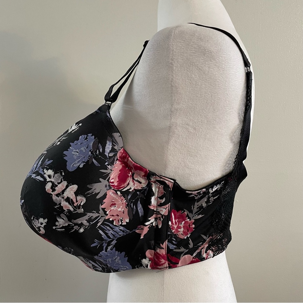 NWOT CACIQUE Lightly Lined Balconette Bra Black Pink Floral Lace 40H T-shirt New - Picture 6 of 13